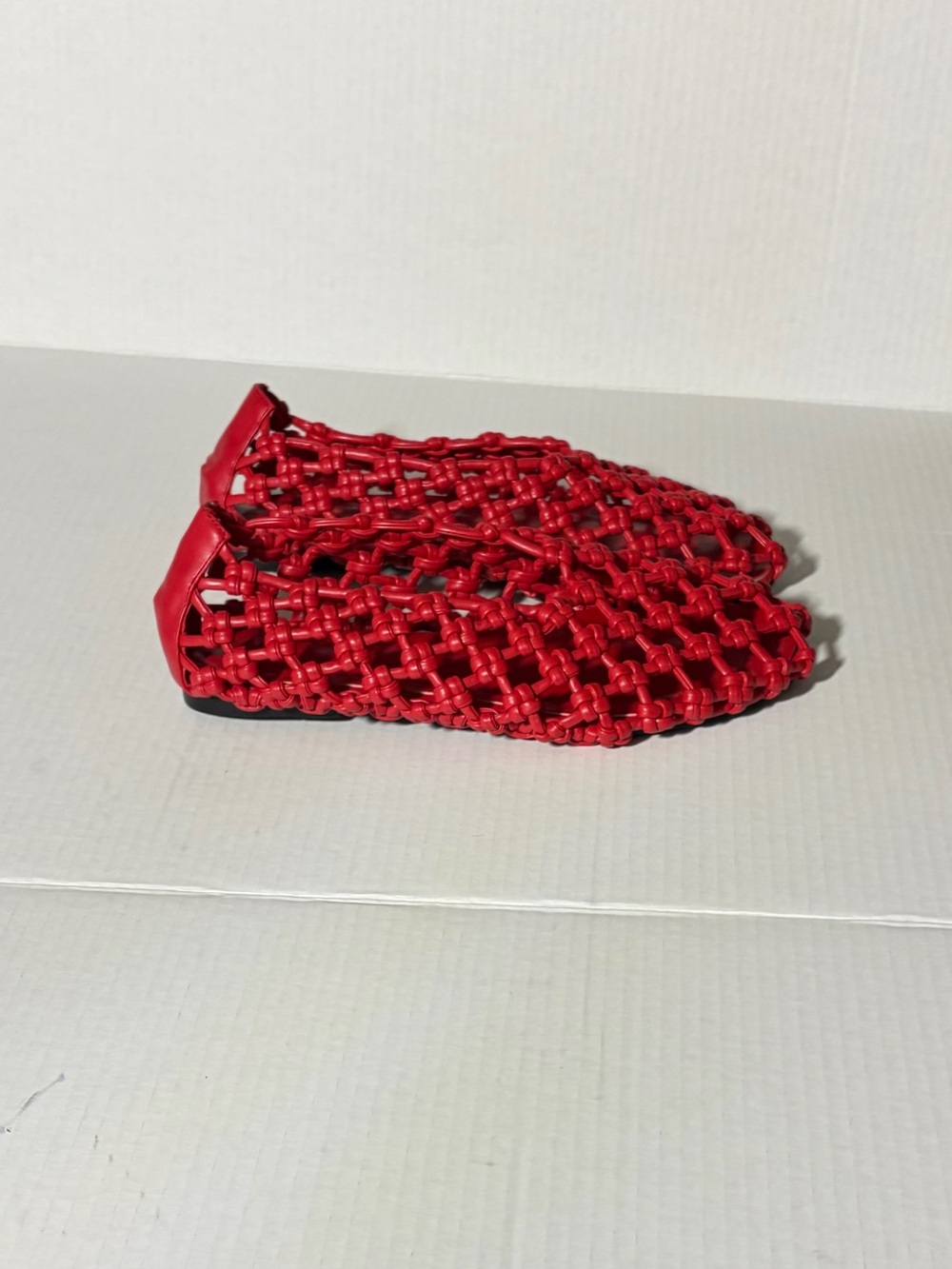 Red Woven Leather Flats - Picture 6 of 9